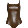 Faux Leather Cami Bodysuit - Cadet