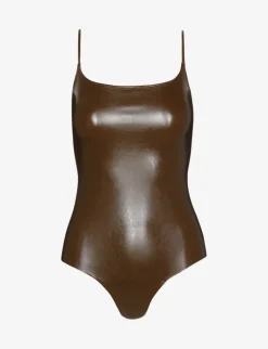 Faux Leather Cami Bodysuit - Cadet
