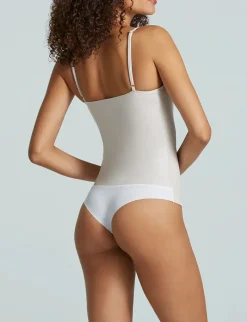 Faux Leather Cami Bodysuit - Porcelain