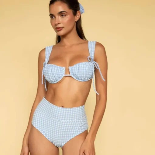 Petal Bikini Top - Peri Micro Gingham