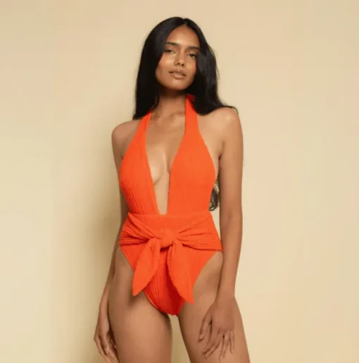 Tropez Tie Up One Piece - Tangerine